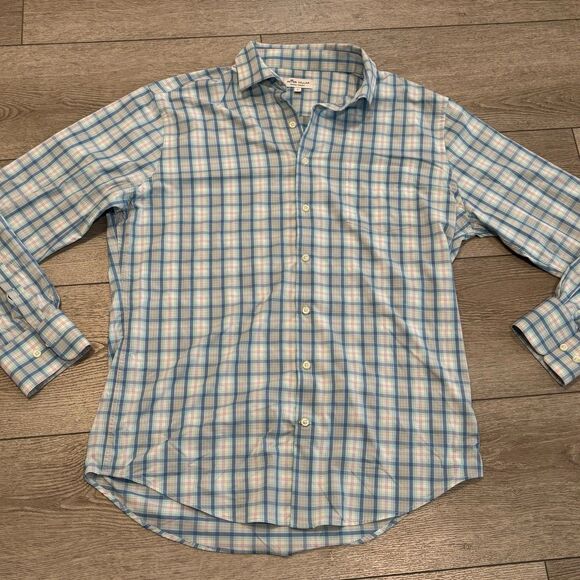 Peter Millar Summer Comfort Mens Large Blue Check Plaid Performance Stretch Golf - Picture 2 of 7